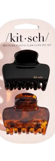 Kitsch Recycled Plastic Medium Puffy Claw Clips 2pc Set - Black and Tort Kitsch Recycled Plastic Medium Puffy Claw Clips 2pc Set - Black and Tort